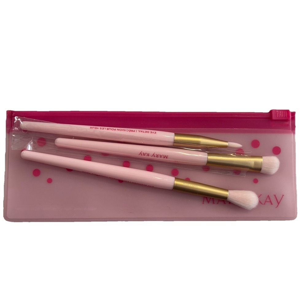 New Mary Kay 3 Piece Cosmetic Makeup Mini Essential Brush Set & Storage Bag